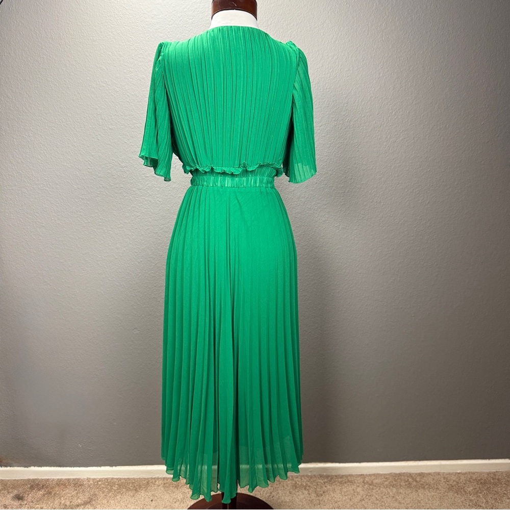 Zara Green V-neck Pleated Pull over Midi Dress Sz XS Flowing Party - Picture 5 of 8